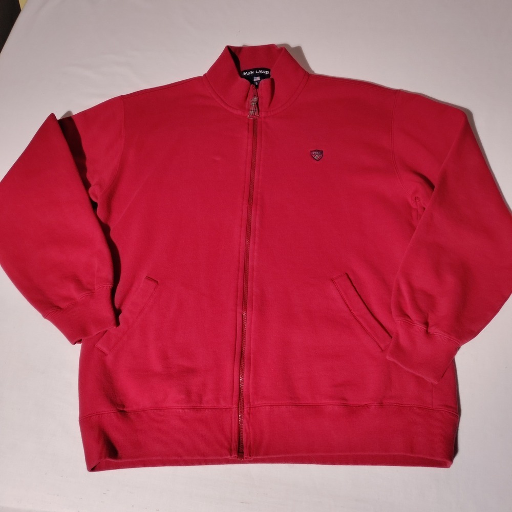 Ralph Lauren Polo Sport Red Full Zip Sweatshirt Men Sz L USA Made VTG -Imperfect
